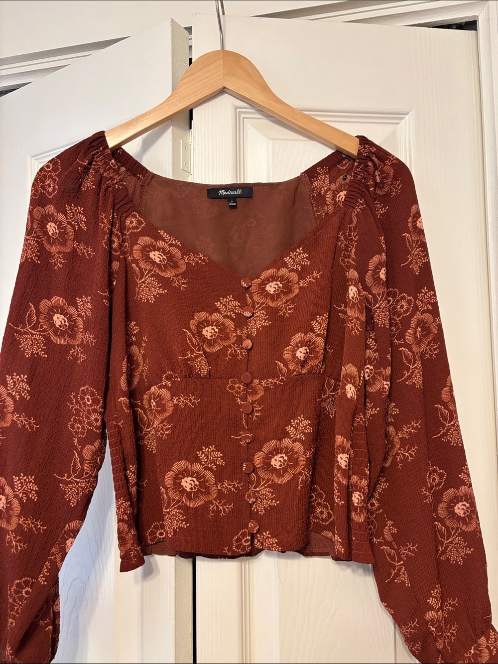 Madewell Rust Floral Square-Neck Button Front Blouse